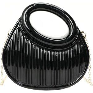 Women's Black Acrylic Small Cute Buckle Moon Shaped Party Crossbody Clutch